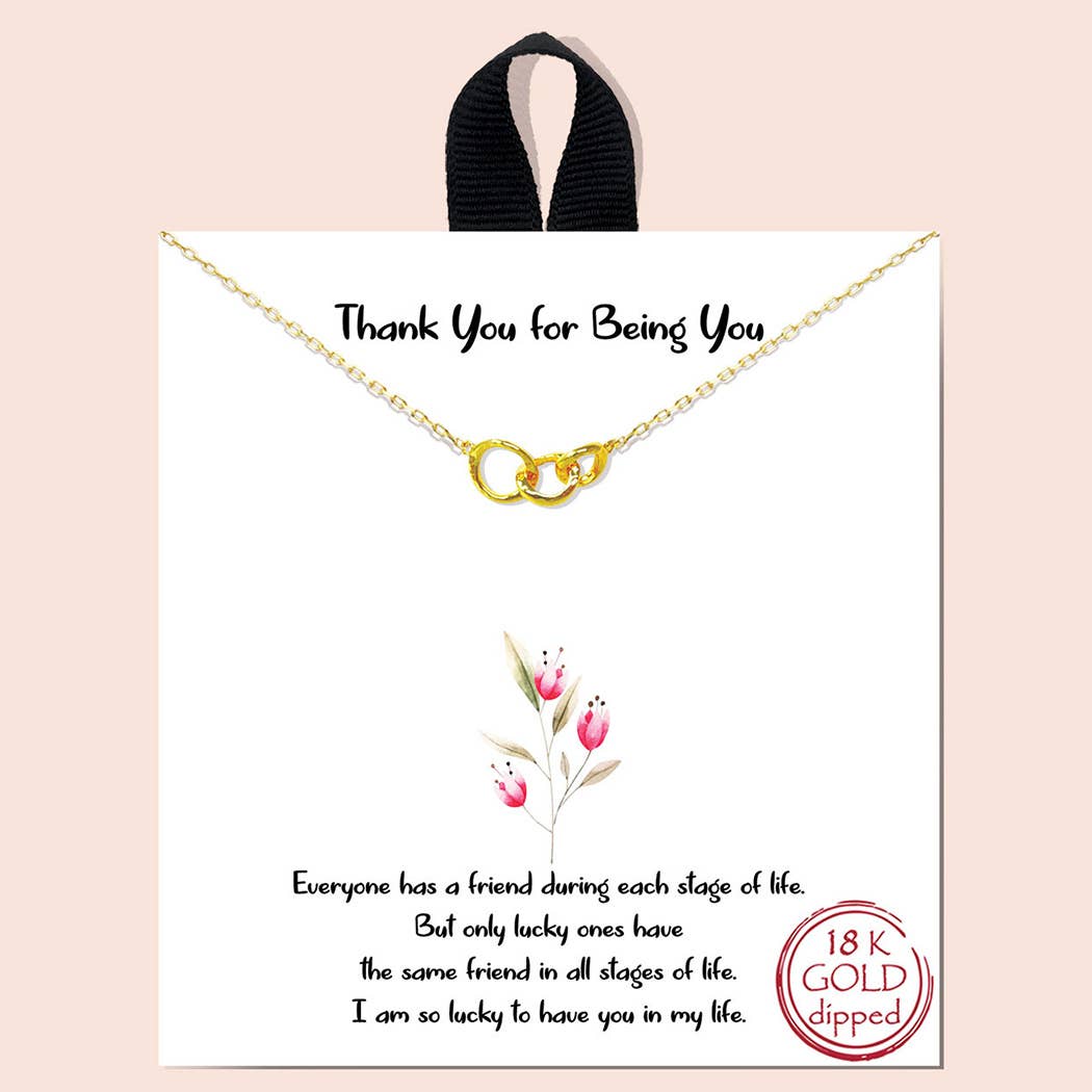Gold-Dipped Three Hammered Circle Charm Necklace: GD / One Size