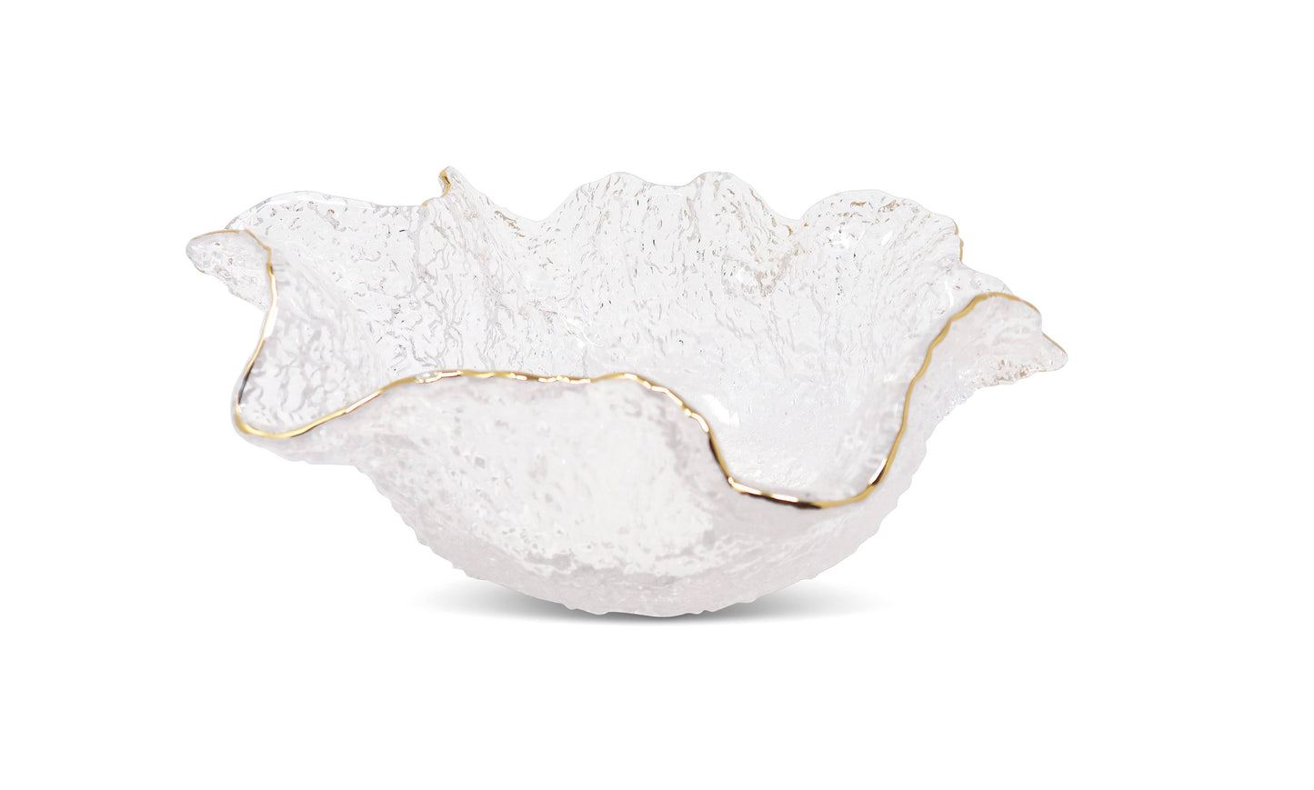 Hammered Glass Ruffled Bowl With Gold Trim (3 Sizes): Medium