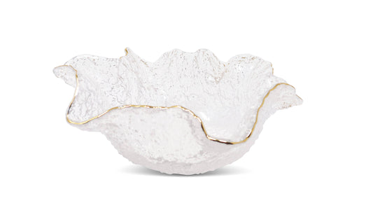 Hammered Glass Ruffled Bowl With Gold Trim (3 Sizes): Medium