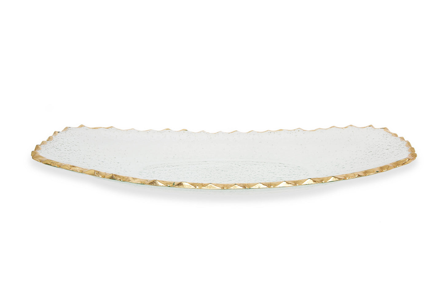 Rounded Glass Oblong Tray with Gold Edge