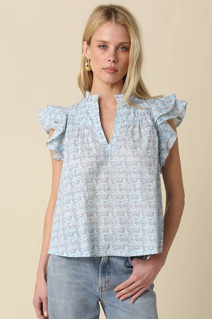 Elaine Floral Ruffle Sleeve Blouse