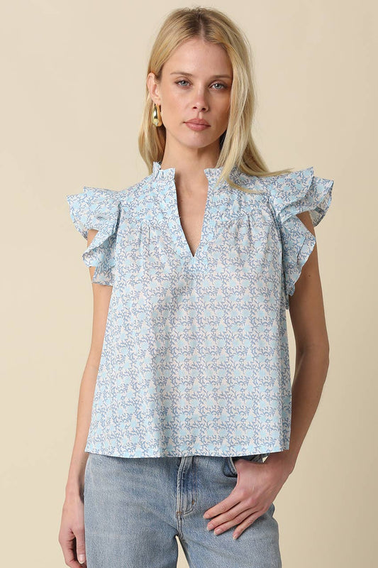 Elaine Floral Ruffle Sleeve Blouse
