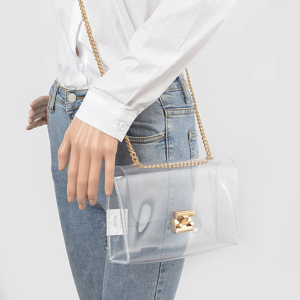 Transparent Chain Crossbody Bag:  Silver