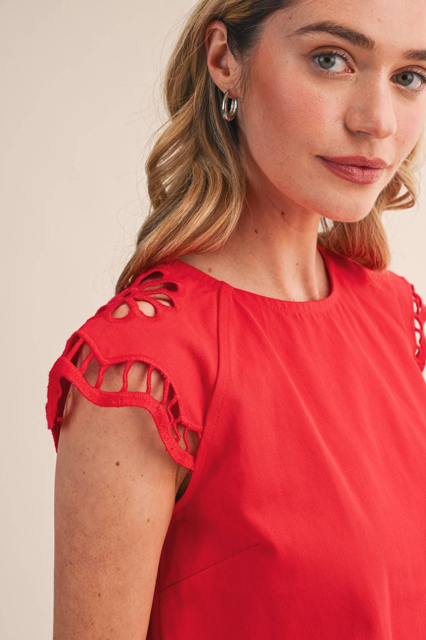 Embroidered Cap Sleeve Top