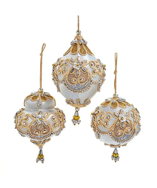 Elegant-Beaded, Gold/Silver Ornaments- BALL, DOME, FINIAL