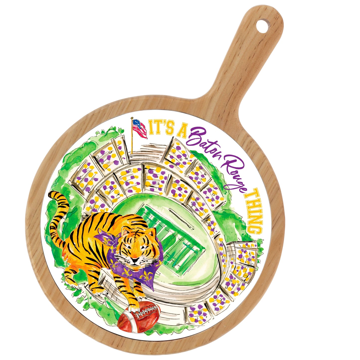 Purple Prowling Tiger Stadium Bamboo & Ceramic Cheese Board