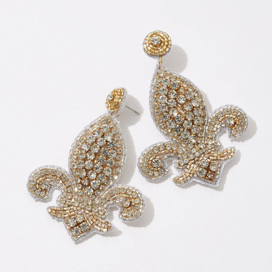 Gold Studded Fleur De Lis Earrings