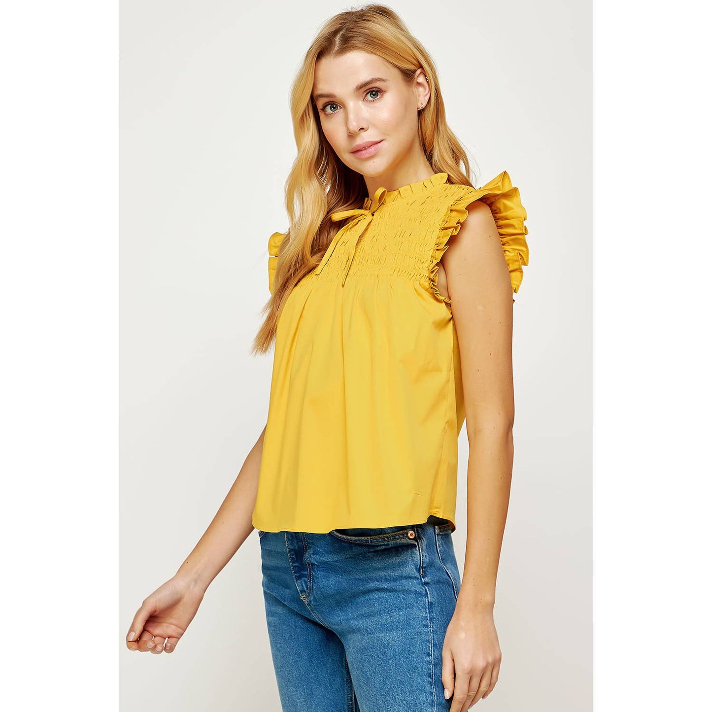 Smocked Ruffled Poplin Sleeveless Top