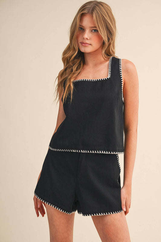 Whipstitch Denim Top & Shorts Set