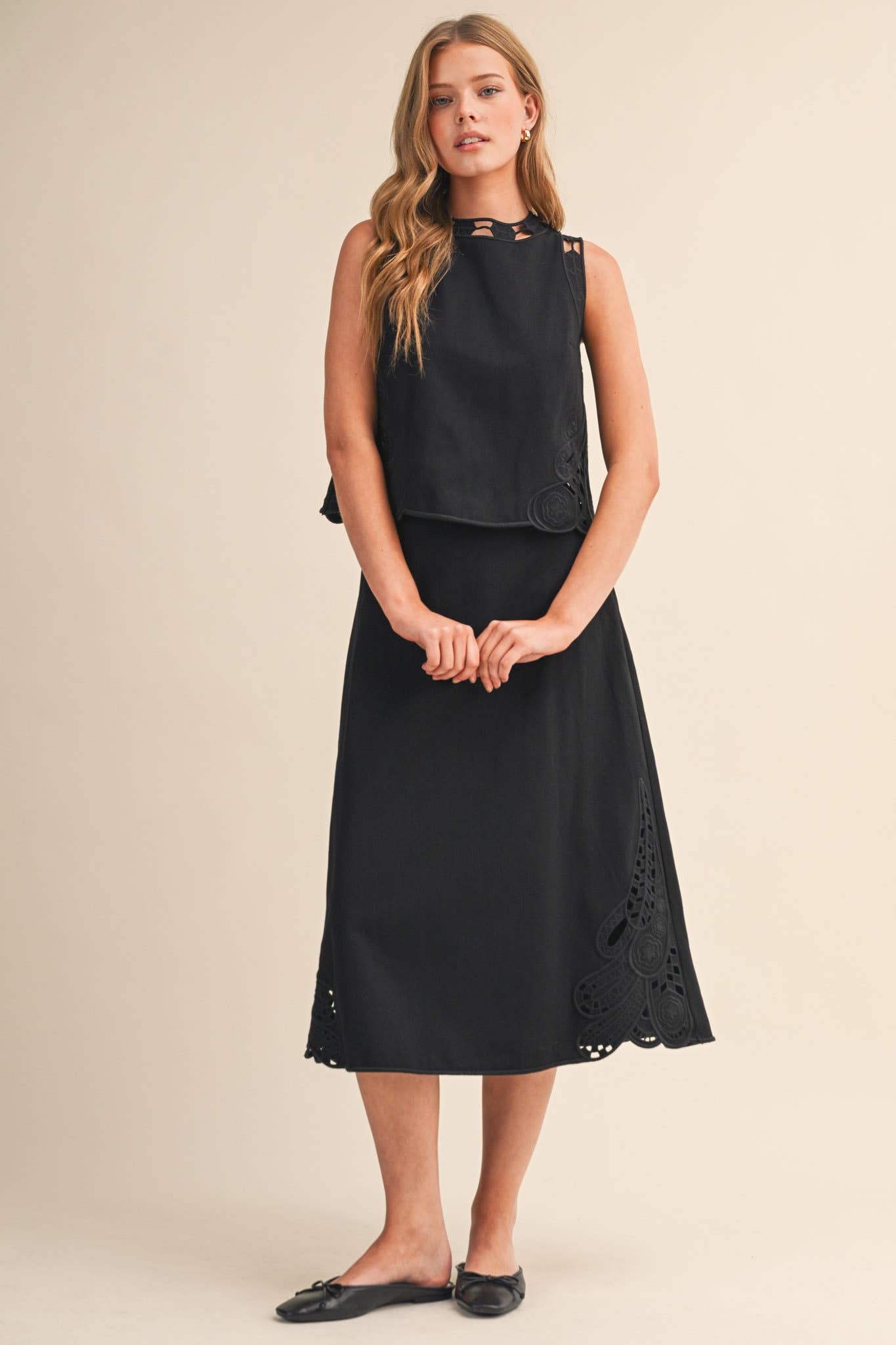 Embroidered Top & Midi Skirt Set