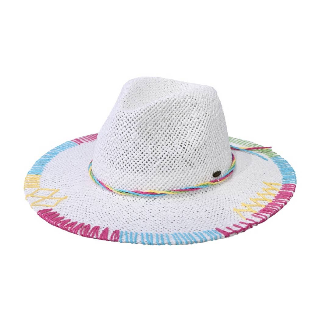 Multi-Colored Stitched Brim Panama Hat