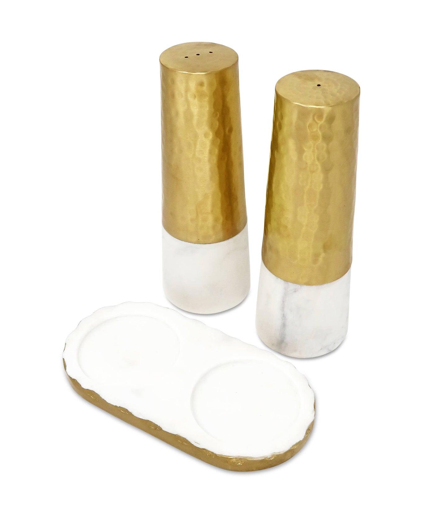 Marble and Gold Salt & Pepper Shaker Set on 8" Tray