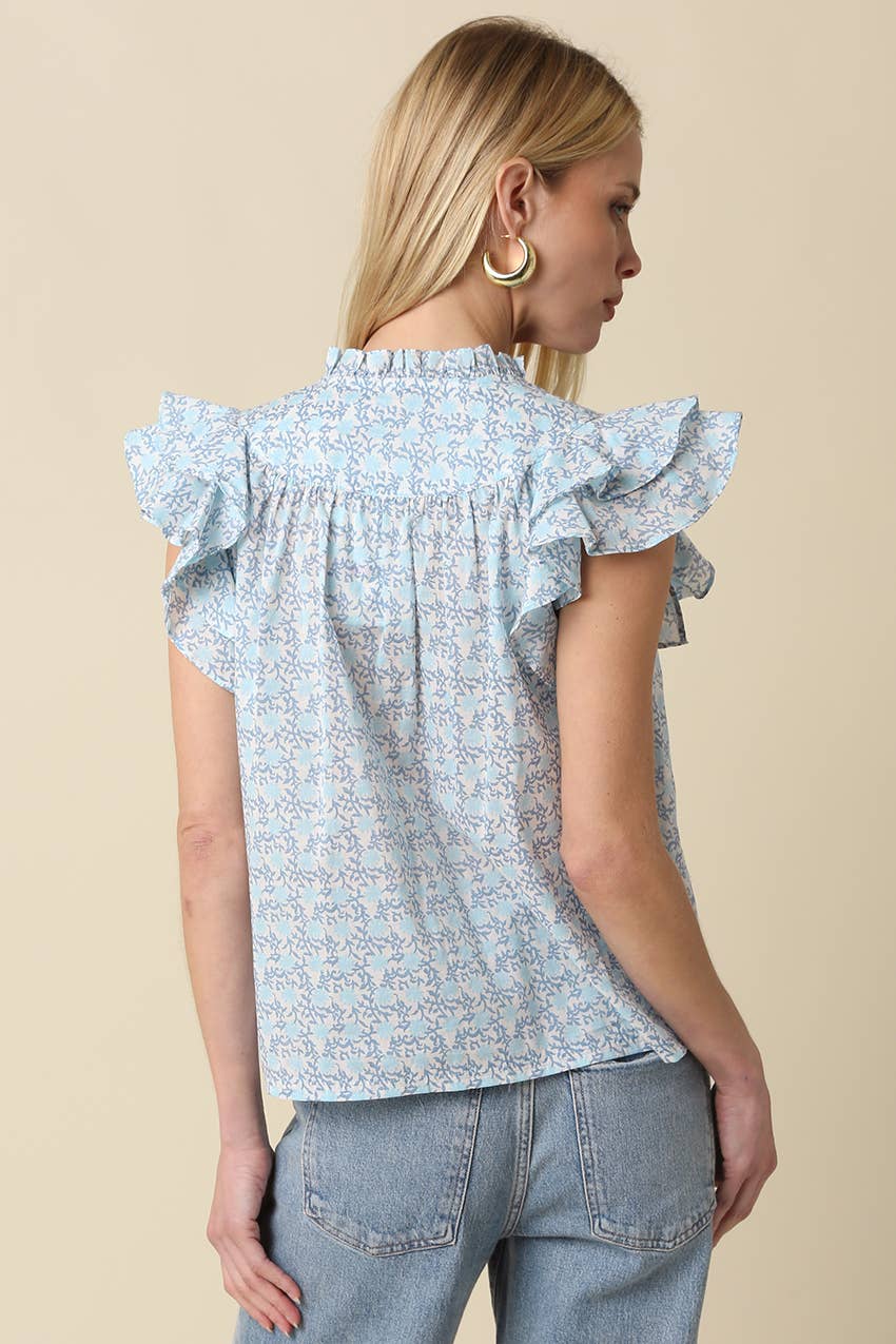 Elaine Floral Ruffle Sleeve Blouse