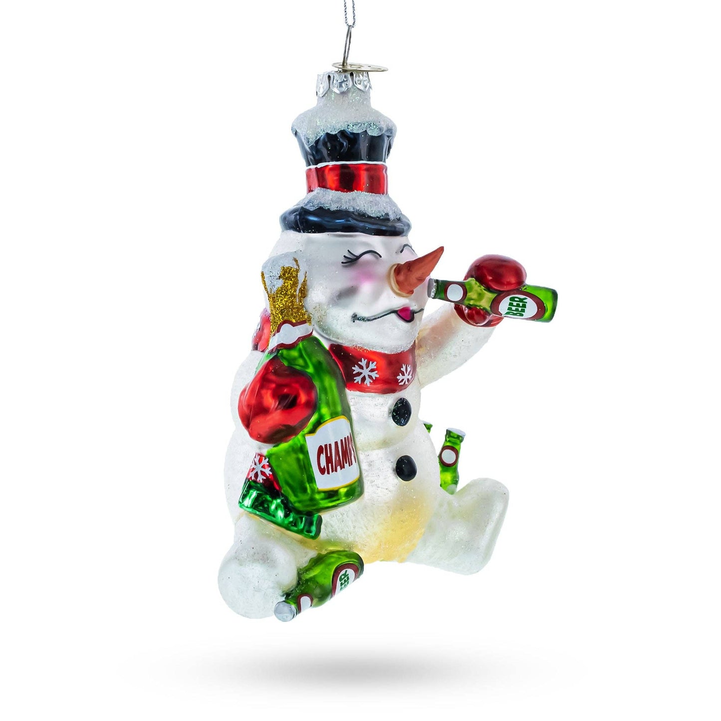 Snowman Bartender Glass Ornament