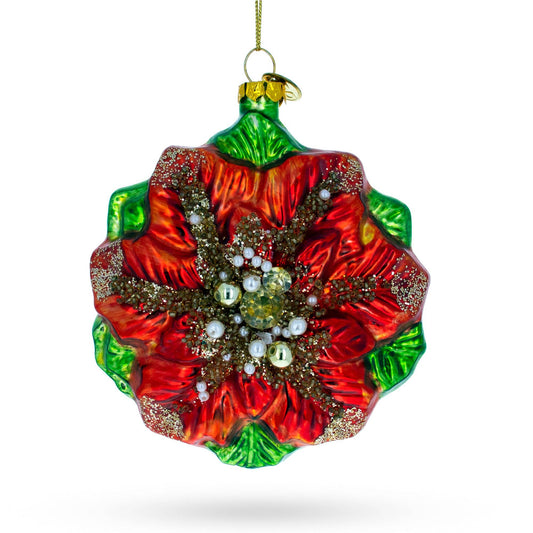 Poinsettia with Mother of Pearls Glass Ornament