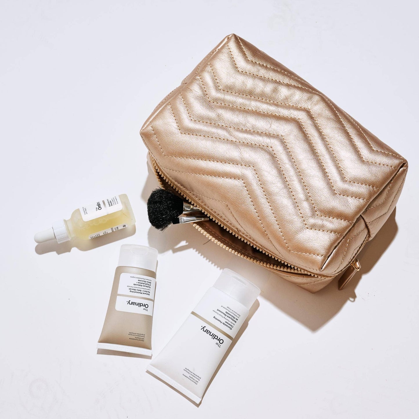 Chic Stitch Cosmetic Pouch: Gold