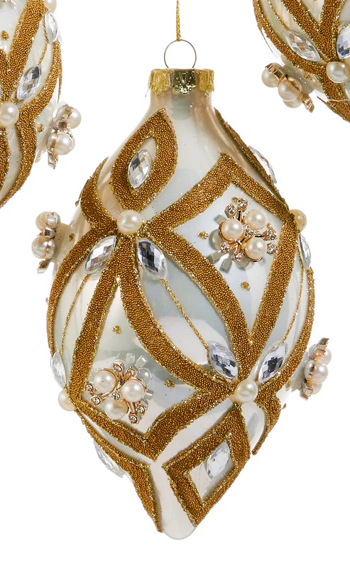 Pearl & Jewel Embellished Ornaments- Ball, Finial, Onion