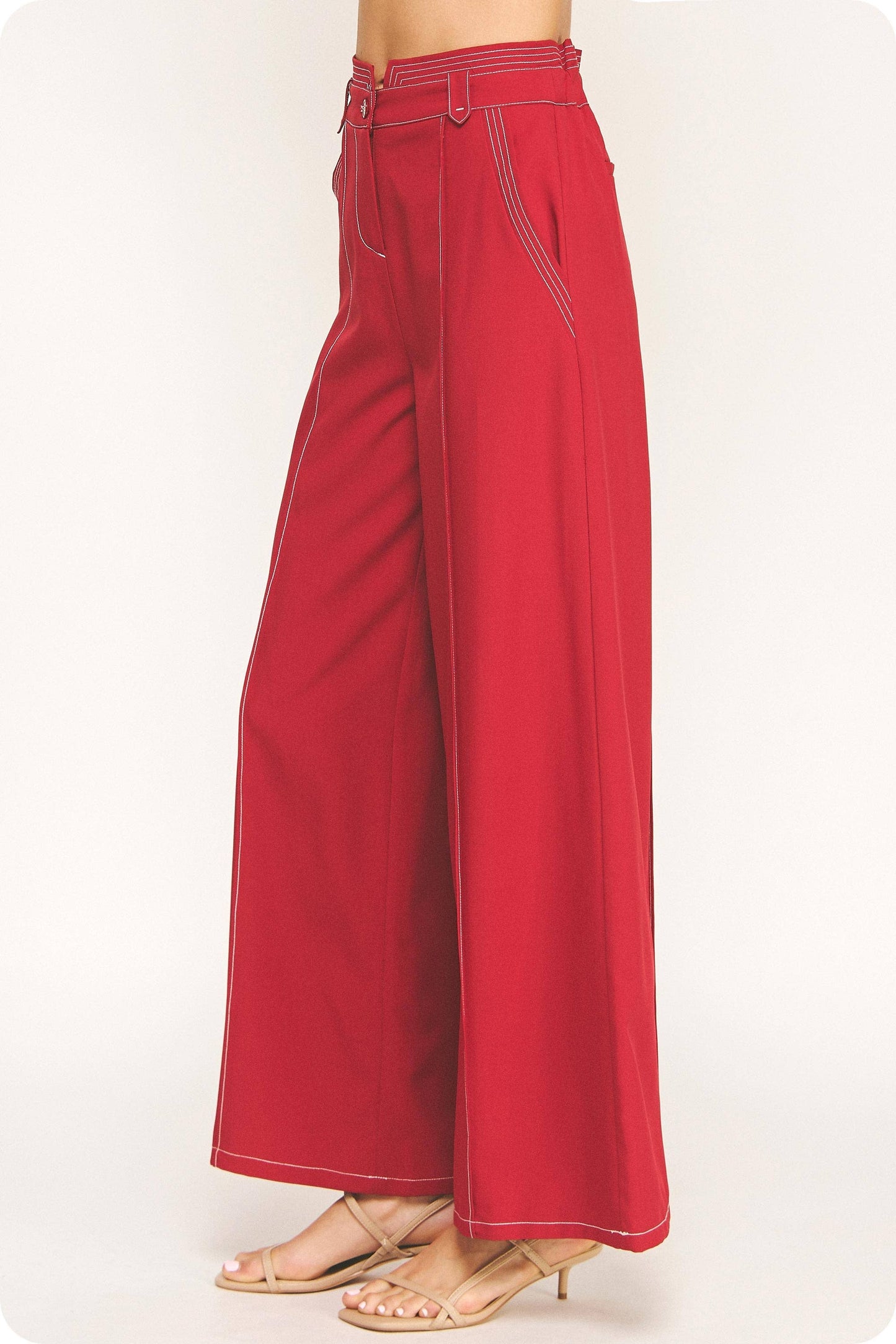Top Stitch Detail Wide Leg Trousers