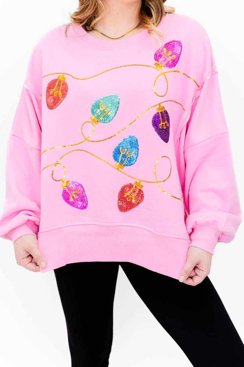 Sequin Lights Oversized Top-Pink