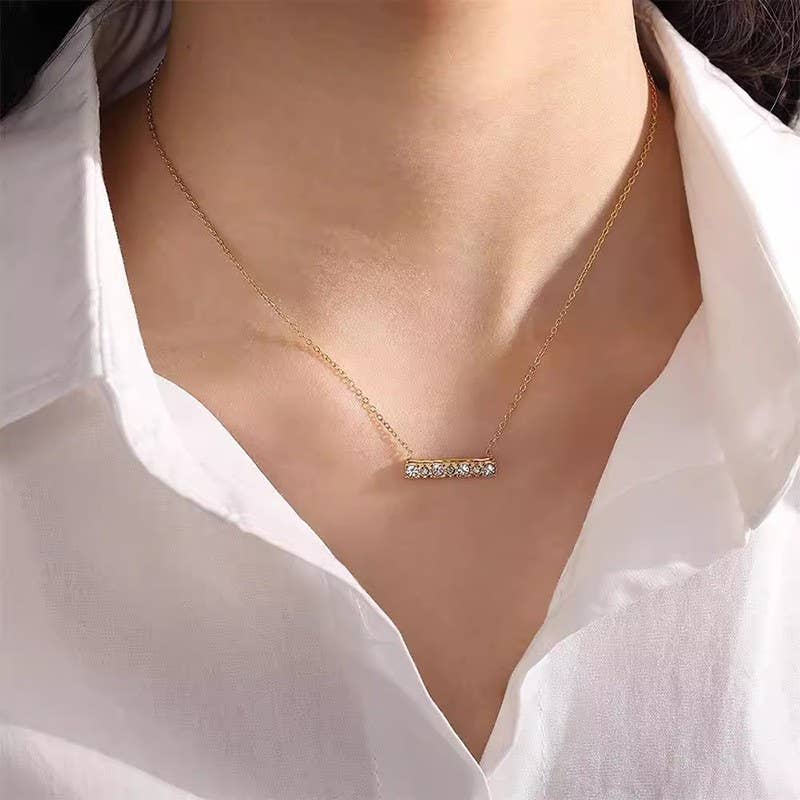 Meghan Rhinestone Bar Necklace