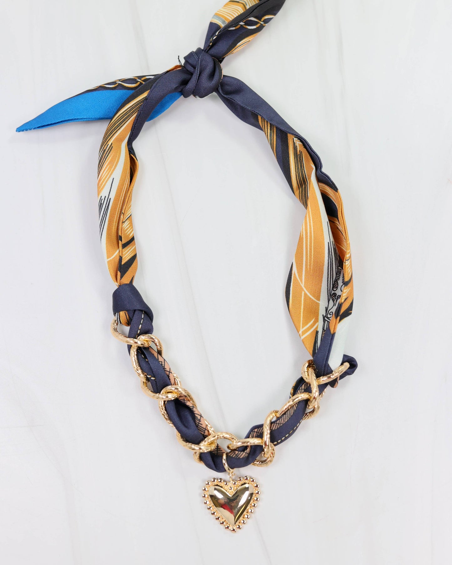 Santee Scarf Heart Charm Necklace- Navy Gold