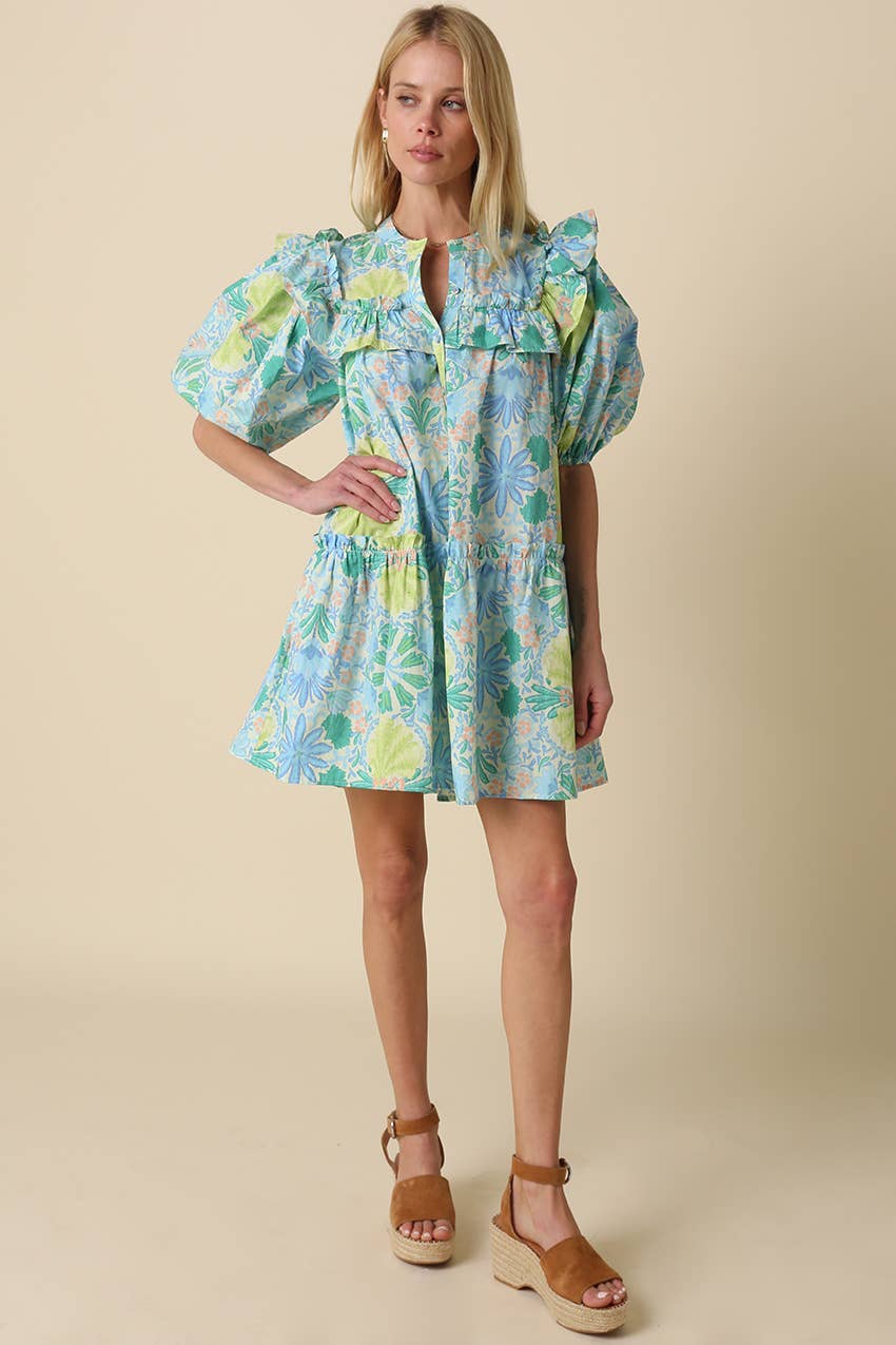 Lilah Floral Ruffle Shoulder Dress