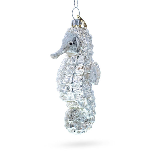 Silver Sea Horse Glass Ornament