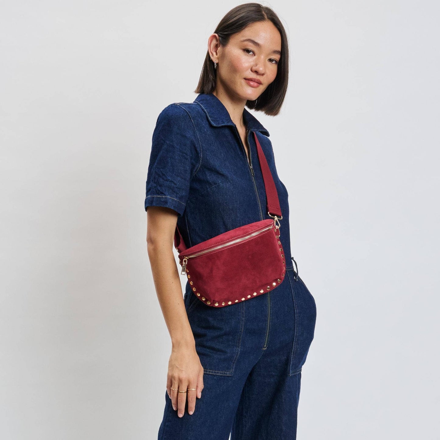 Gizelle-Suede Belt Bag: Wine