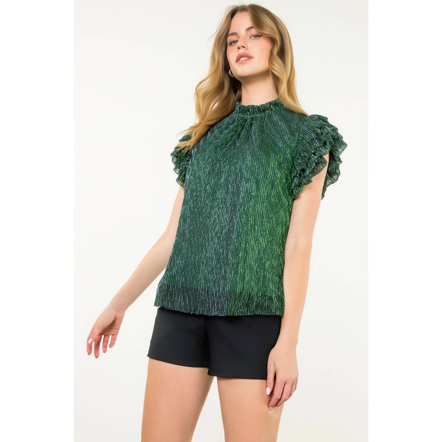 Flutter Sleeve Metallic Top