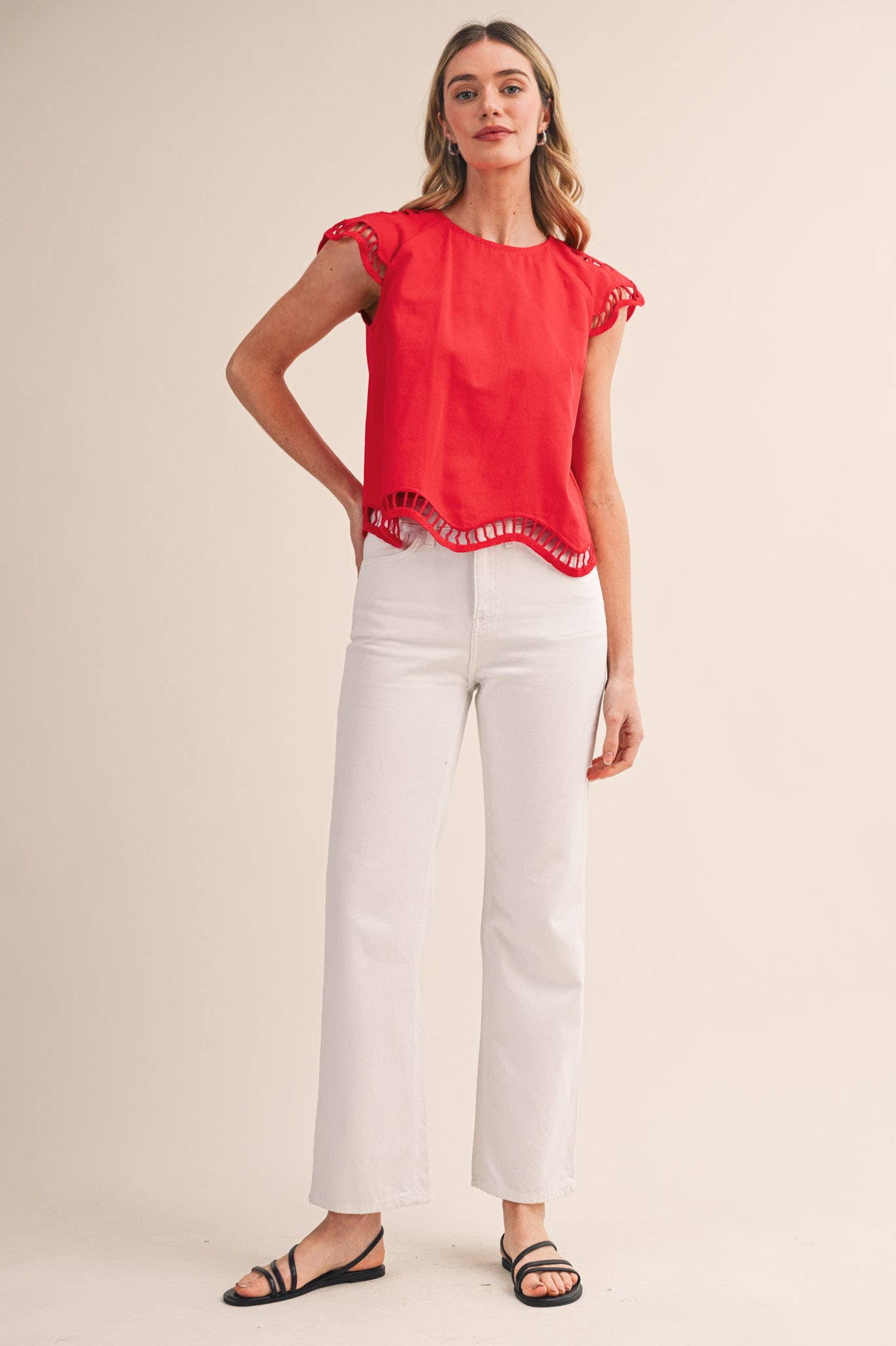 Embroidered Cap Sleeve Top