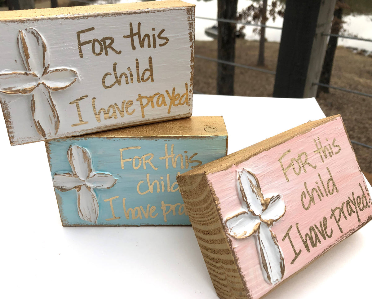 "For This Child" hand painted block: White