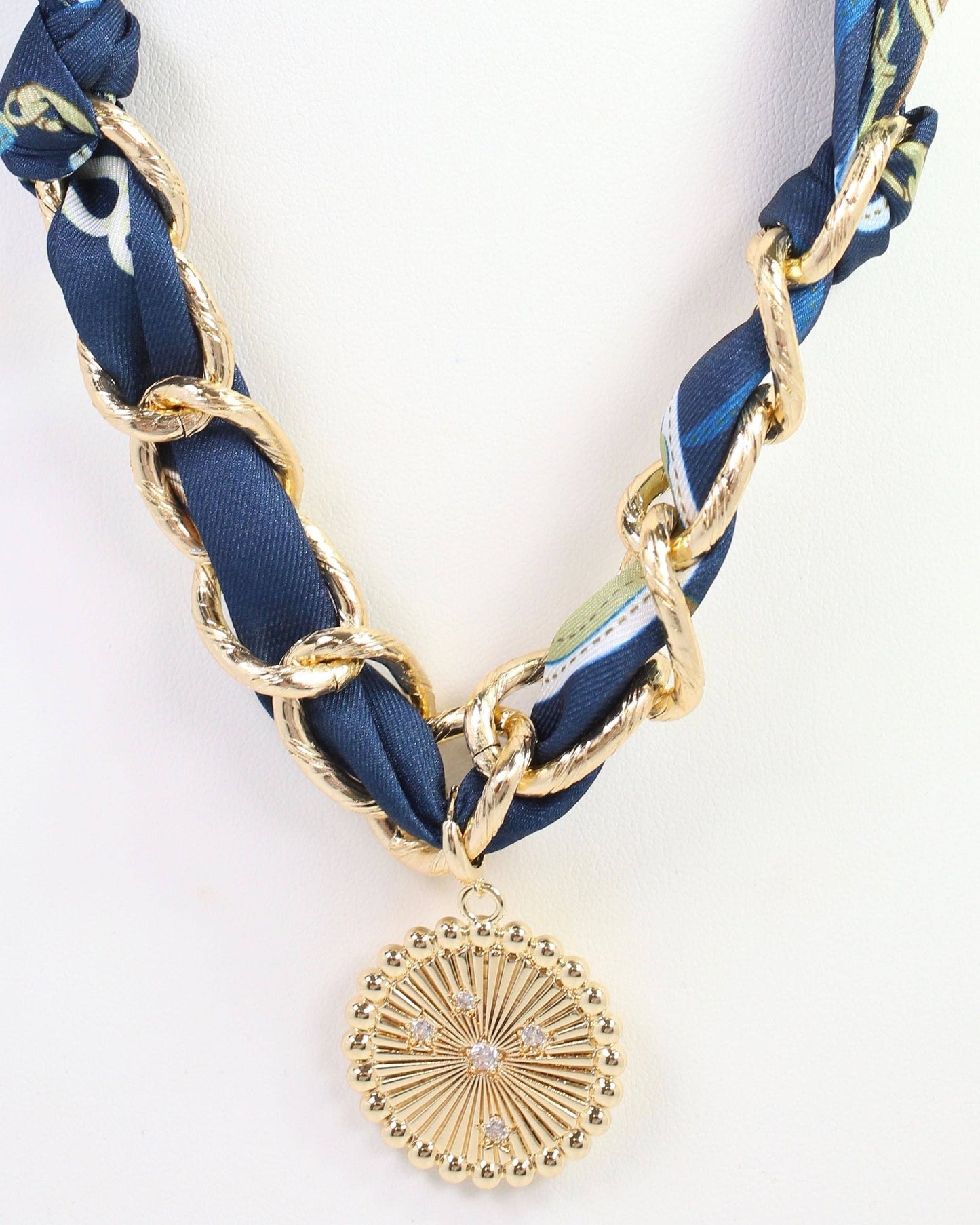 Sarah Scarf Charm Necklace-Navy/Tan