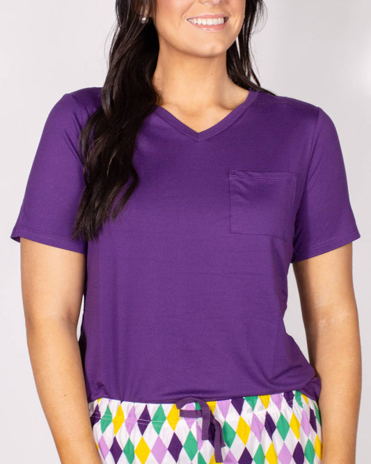 Highlands V-Neck Pocket Tee-Purple