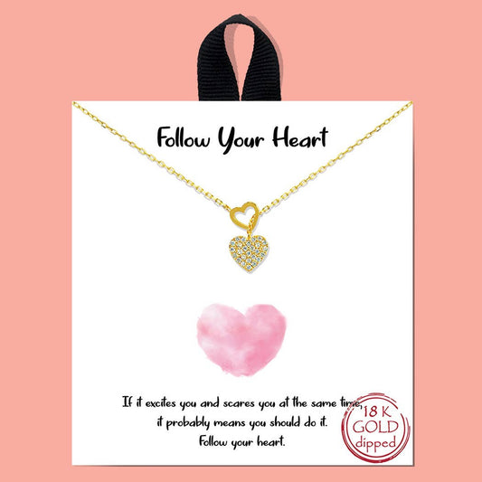 CZ Gold-Dipped Heart Lariat Necklace: GDCRY / ONE SIZE