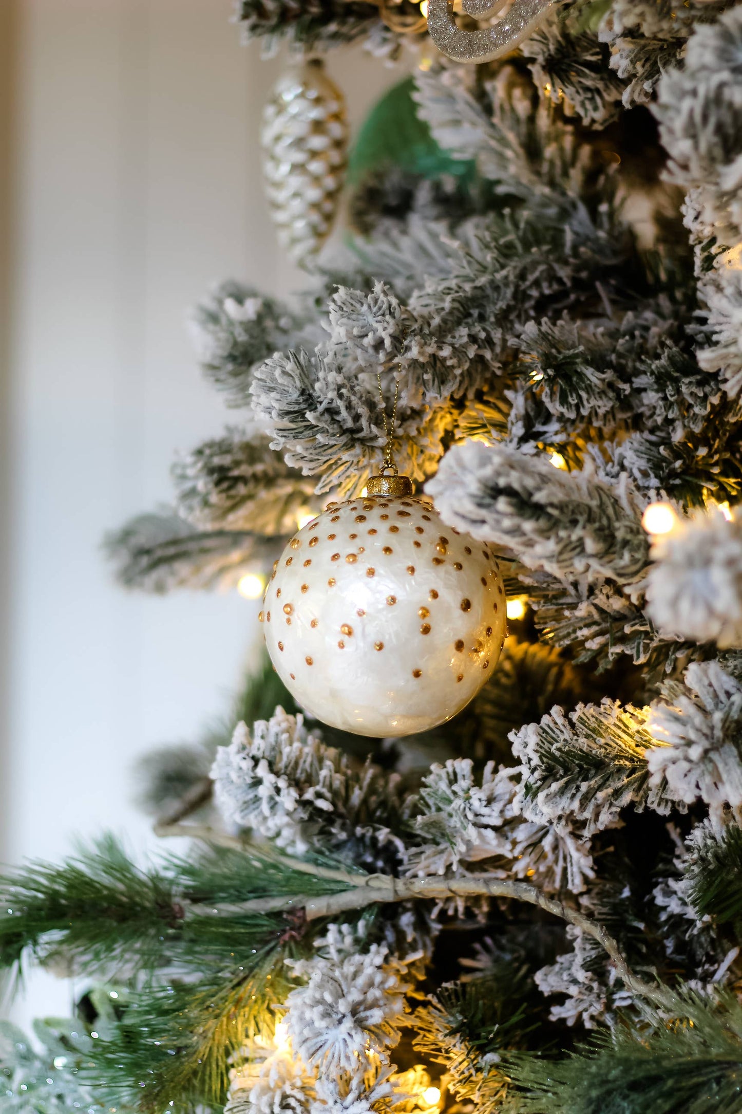 Capiz Glittered Dotted Ball Ornament