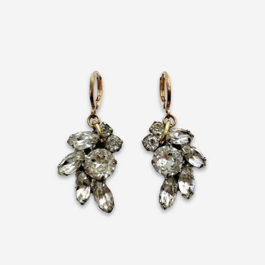 Refashioned Vintage Clear Rhinestone Earrings with Brass Lever Back Clasps