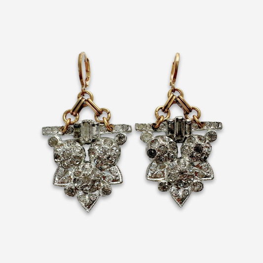 Vintage Art Deco Silver Toned and Rhinestone Earrings