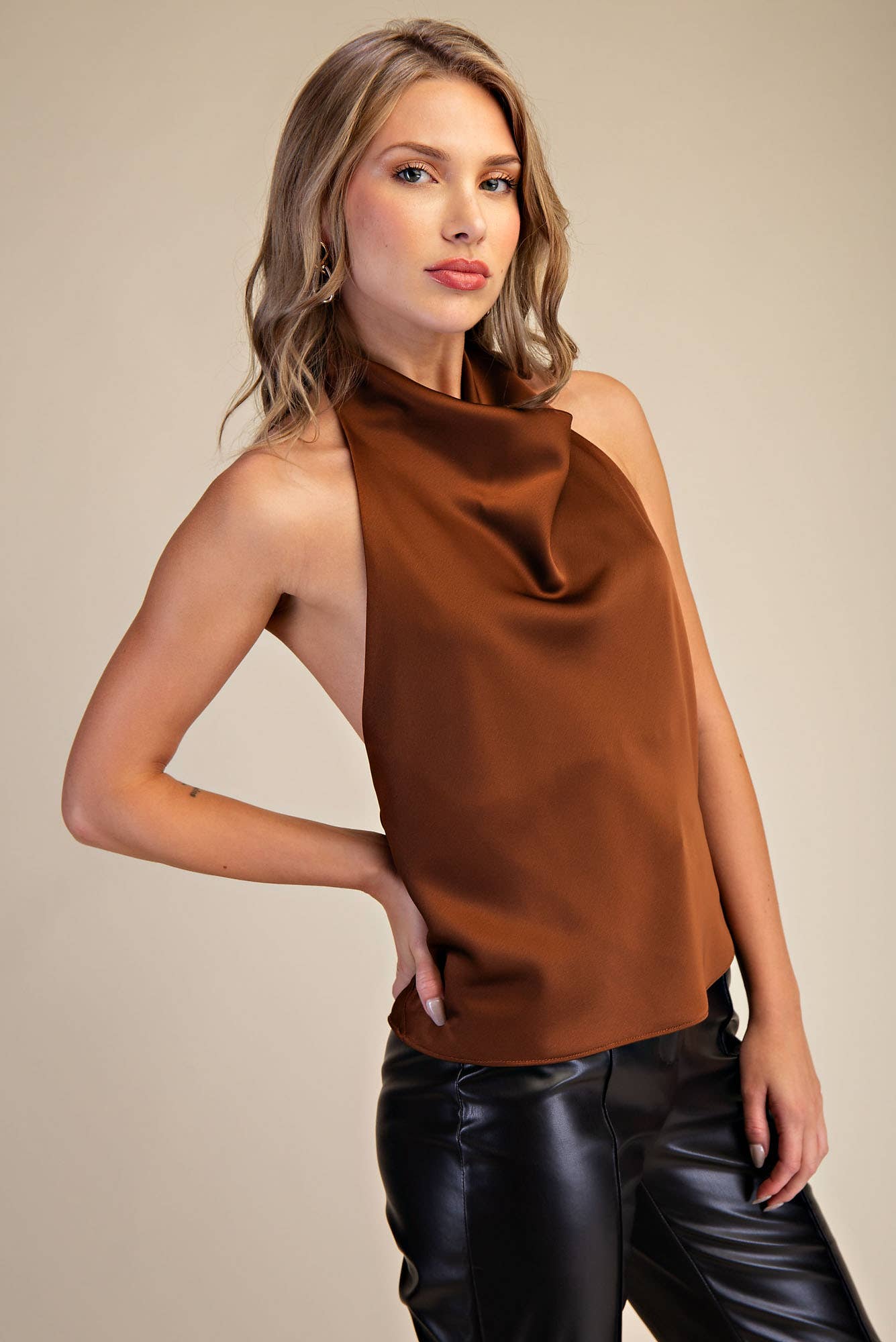 Halter/Cowl Neck Satin Top