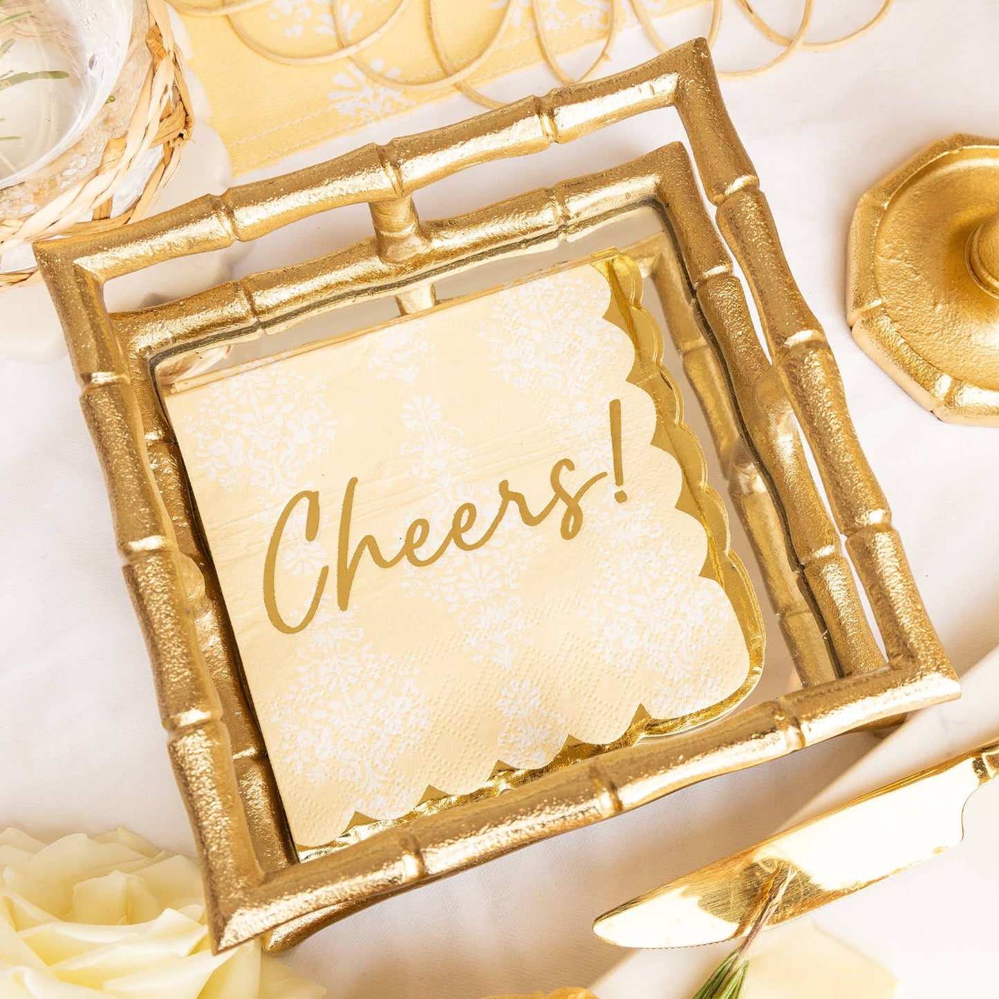 Golden Damask “Cheers” Beverage Napkin