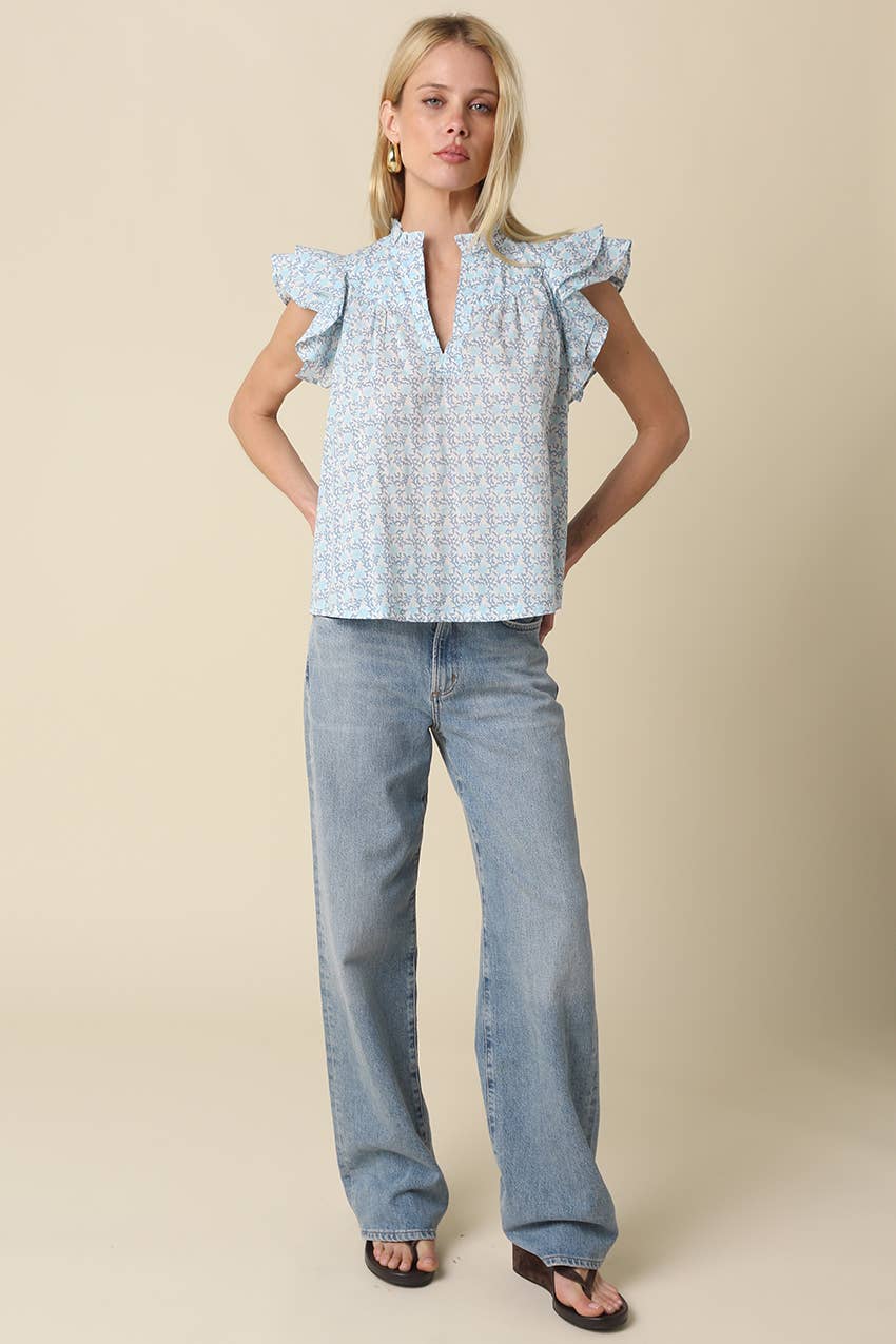 Elaine Floral Ruffle Sleeve Blouse