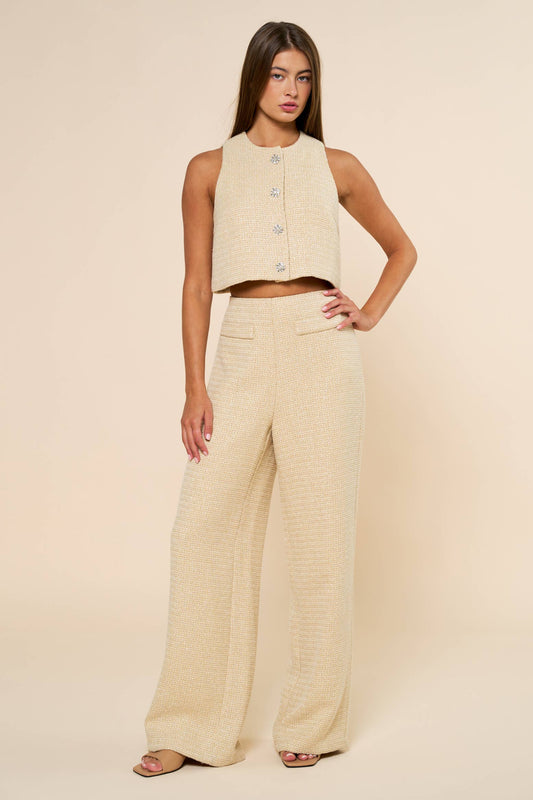 Tweed Crop Top & Wide Leg Pants Set