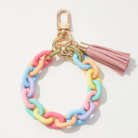 FINAL SALE Silicone Coated Key Ring Bracelets w/Leather Tassel-MULTI, TAUPE