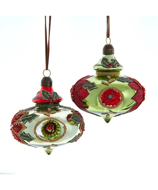Glass Reflector Finial Ornaments-GREEN, RED