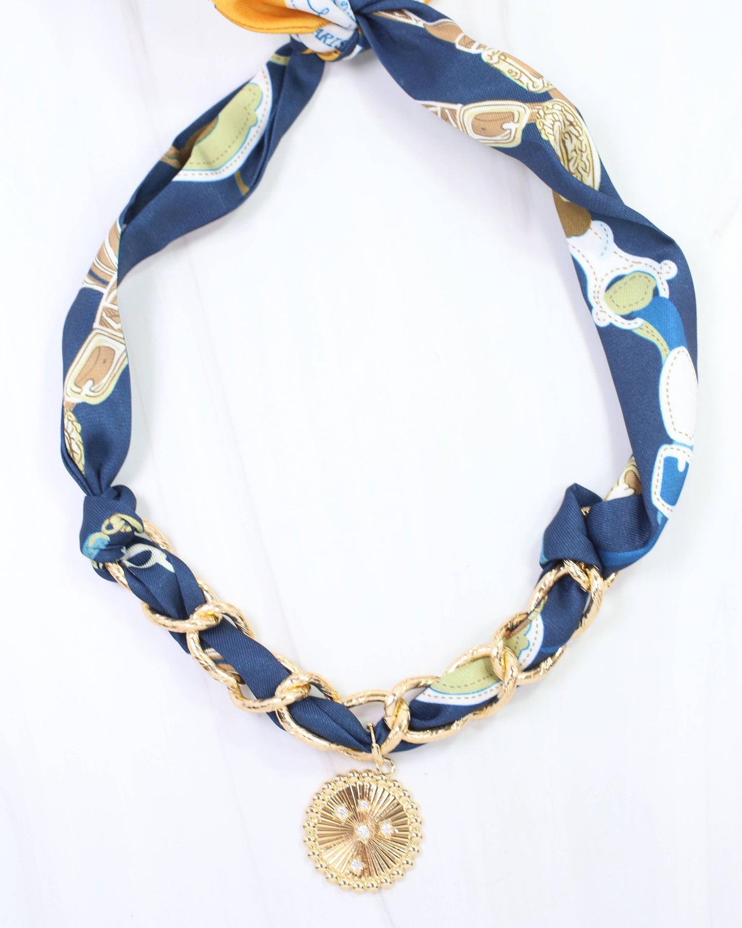 Sarah Scarf Charm Necklace-Navy/Tan