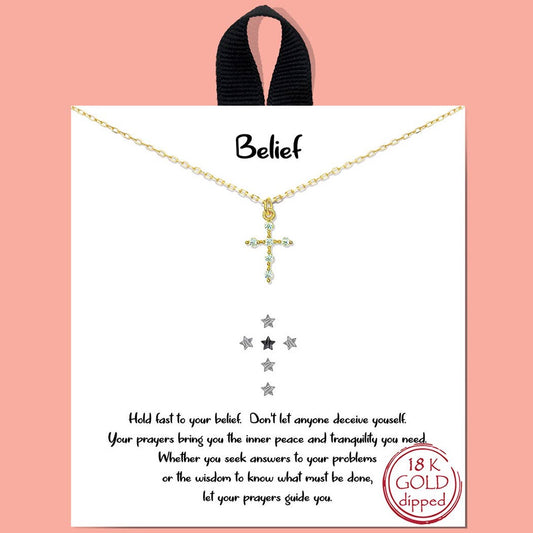 Gold-Dipped Paved CZ Cross Pendant Necklace: GDCRY / ONE SIZE