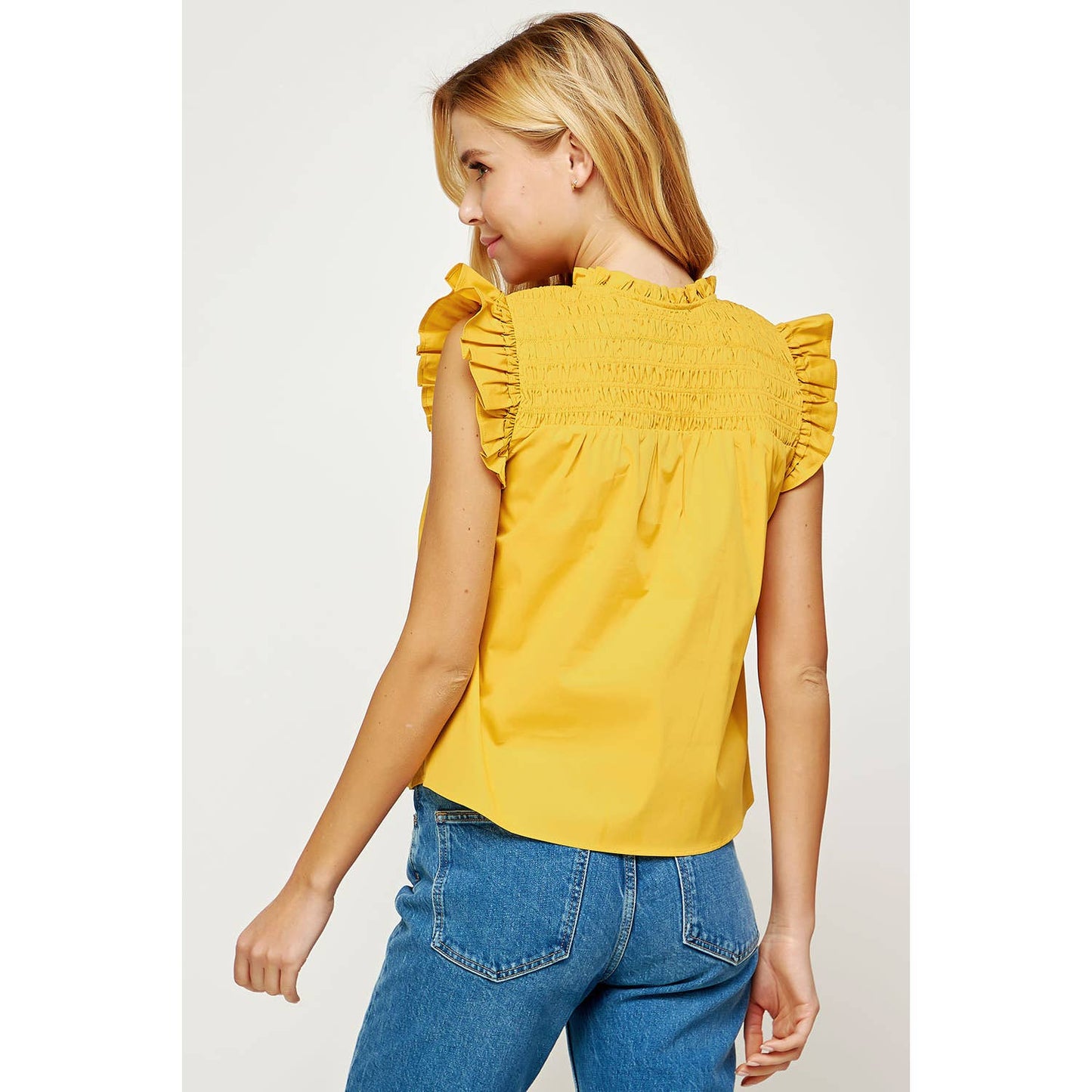 Smocked Ruffled Poplin Sleeveless Top
