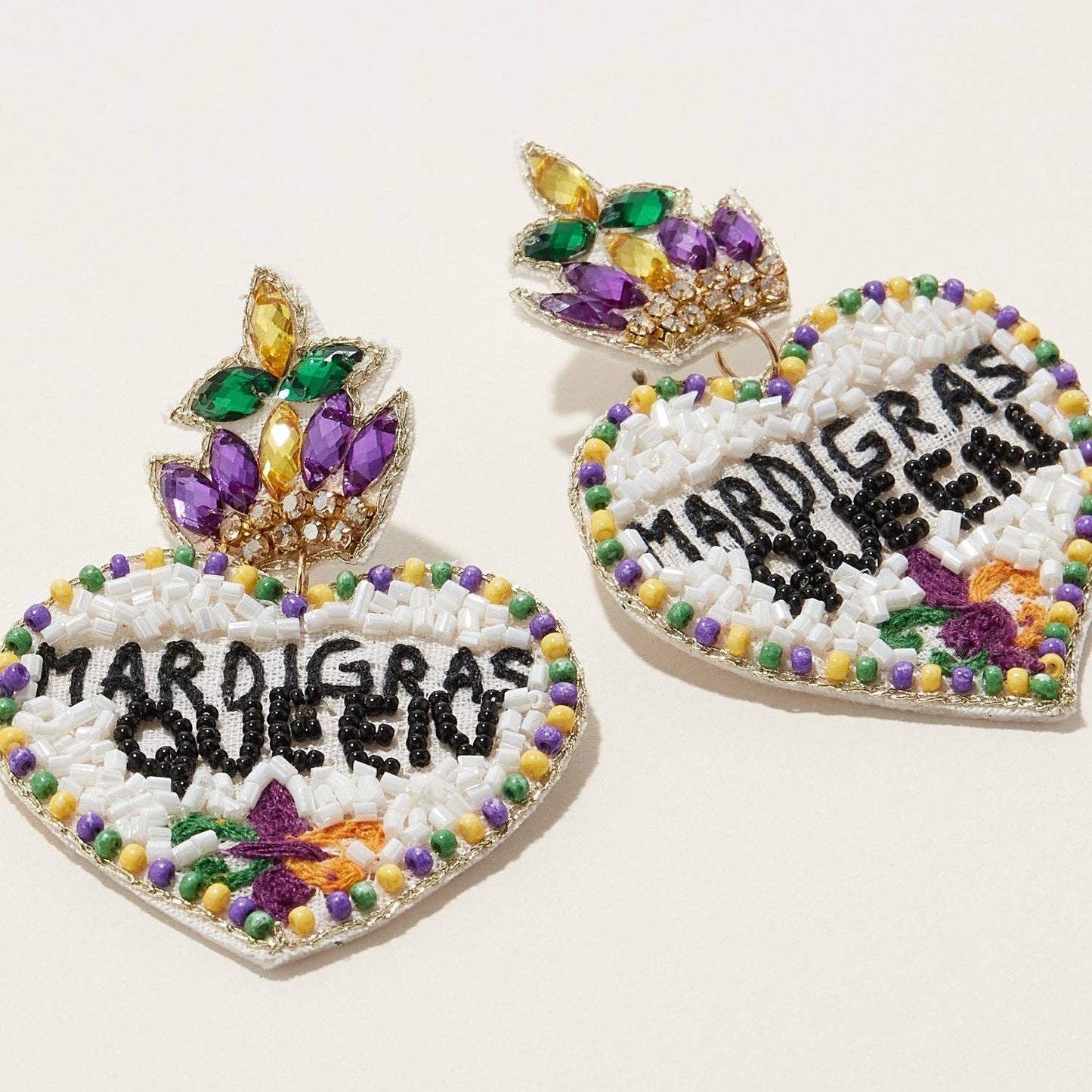 Mardi Gras Queen Seed Beads Earrings