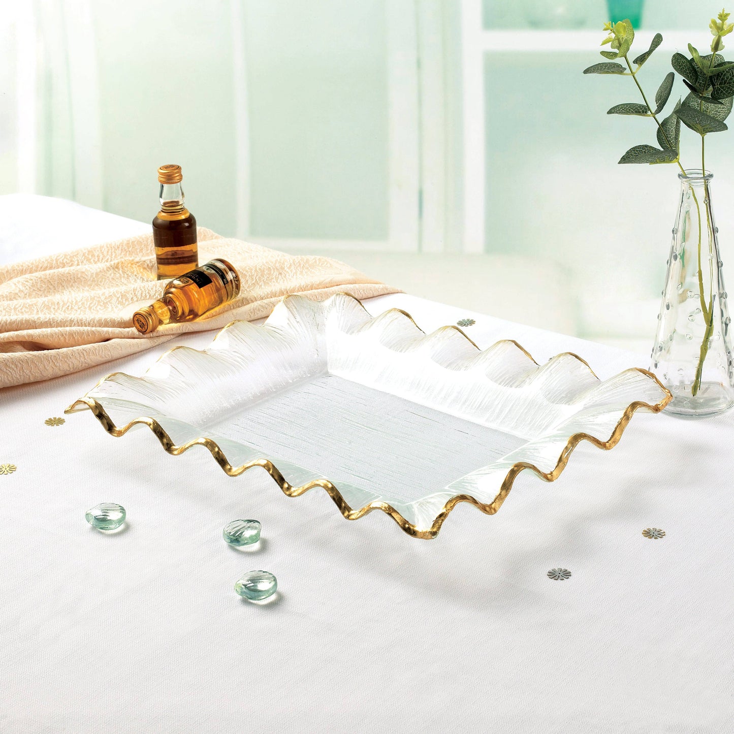 Gold, Ruffle-Edge Glass Platter