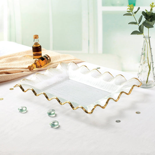 Gold, Ruffle-Edge Glass Platter