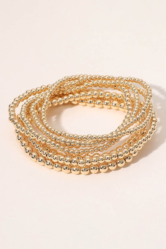 Gold Beaded Stretch Bracelets-Set of 7